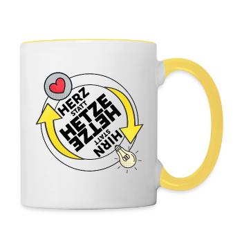 Herz statt Hetze - Tasse zweifarbig - Weiß/Gelb - Rechts