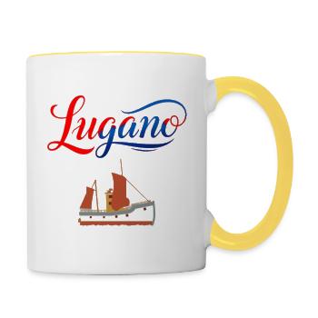 Lugano T-Shirt für Segelfans - Tasse zweifarbig - Weiß/Gelb - Rechts
