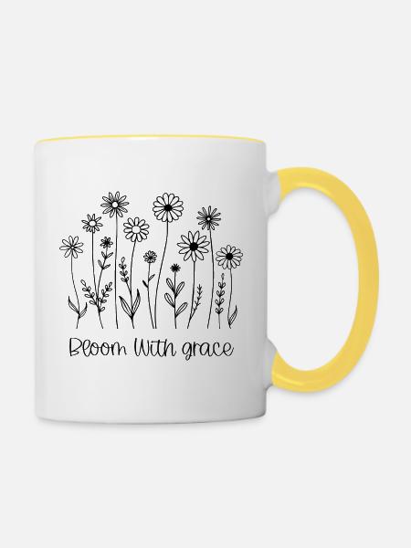 Blüte mit Anmut Wildblume Strichkunst - Tasse zweifarbig - Weiß/Gelb