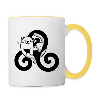 Bretonische Bretonische Hermine – Breizh Symbol Triskel - Tasse zweifarbig - Weiß/Gelb - Rechts