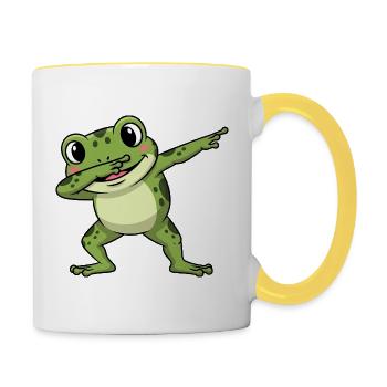 Süßer Frosch Kröte Unke Dabbing Kinder Cartoon - Tasse zweifarbig - Weiß/Gelb - Rechts