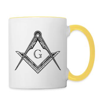 Freimaurer Symbol Winkel & Zirkel Freimaurerei - Tasse zweifarbig - Weiß/Gelb - Rechts