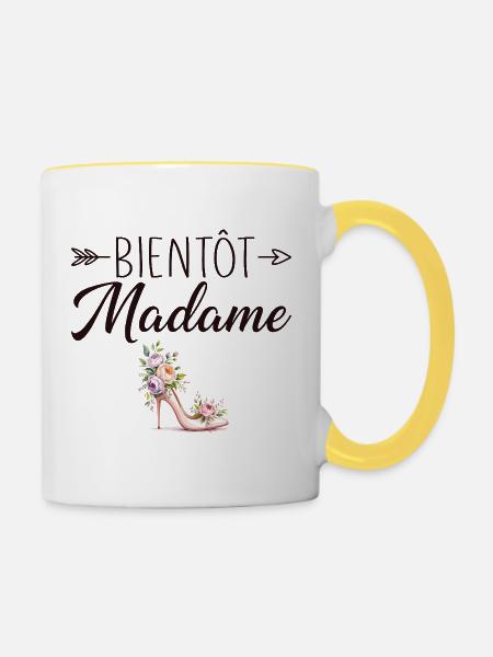 Madame Hochzeit Junggesellenabschied Braut - Tasse zweifarbig - Weiß/Gelb