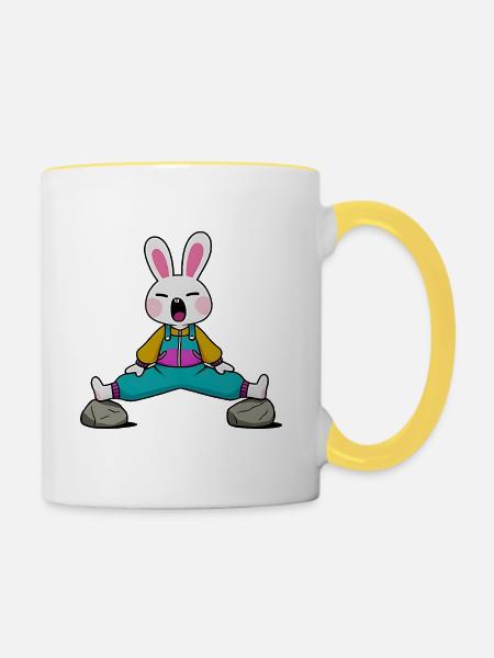 Kaninchen in Zen-Yoga-Position - Tasse zweifarbig - Weiß/Gelb