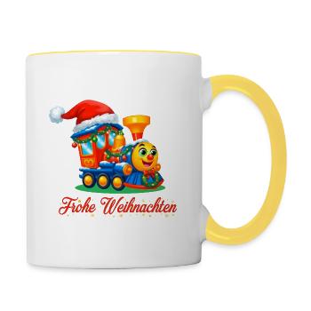 Weihnachtlicher Kinderzug – Merry Christmas Train - Tasse zweifarbig - Weiß/Gelb - Rechts
