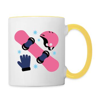Glam Skate Rose et Casque Bleu - Mug contrasté - blanc/jaune - Droite