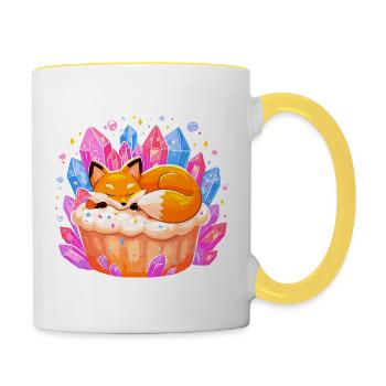 Sleeping fox in crystal cupcake - Contrasting Mug - white/yellow - Right