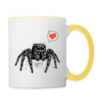 Araignée sauteuse avec le cœur - Mug contrasté - blanc/jaune - Droite