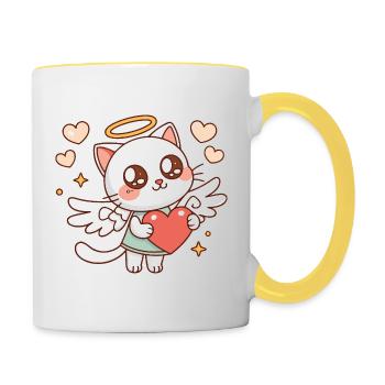 Chat Angélique Ailé et Cœur - Mug contrasté - blanc/jaune - Droite