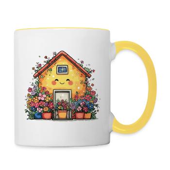 Cosy blossom house - Contrasting Mug - white/yellow - Right