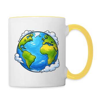 Erde Welt Planet - Tasse zweifarbig - Weiß/Gelb - Rechts