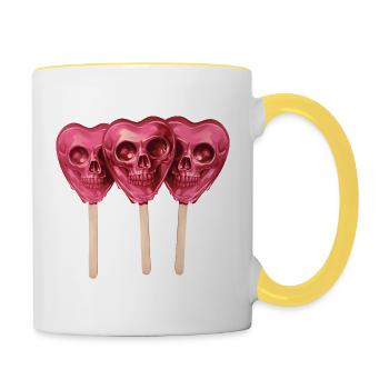 Pink Schädel Lollis - Tasse zweifarbig - Weiß/Gelb - Rechts