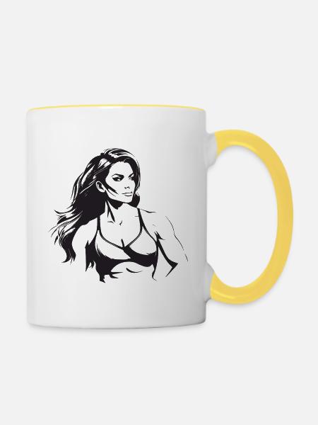 Frau Muskeln - Tasse zweifarbig - Weiß/Gelb