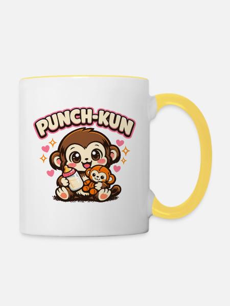 Affe Punch - Kawaii - Tasse zweifarbig - Weiß/Gelb