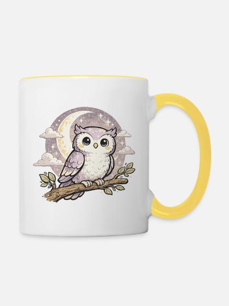 Mondlicht-Eulentraum - Tasse zweifarbig - Weiß/Gelb