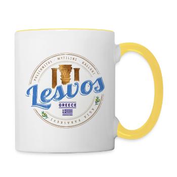 Lesvos Island in Greece Retro Holiday Souvenir - Contrasting Mug - white/yellow - Right