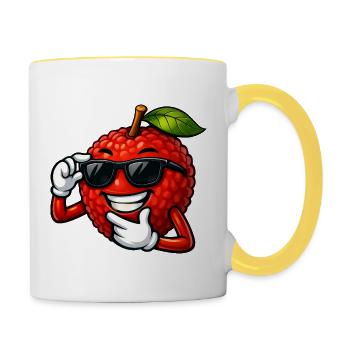 Coole Litchi Cartoon Sommerdesign Obst Frucht - Tasse zweifarbig - Weiß/Gelb - Rechts