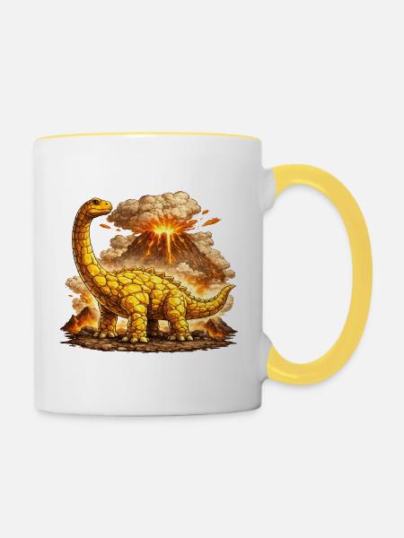 Brontosaurus Vulkaneruption - Tasse zweifarbig - Weiß/Gelb
