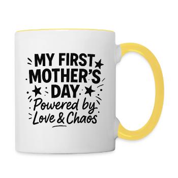 Erster Muttertag Humor Mama Geschenkidee Familie - Tasse zweifarbig - Weiß/Gelb - Rechts