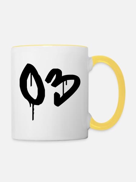 Nummer 03 Urbaner Graffiti-Stil - Tasse zweifarbig - Weiß/Gelb