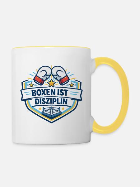 Kraftvoller Boxkampf Crest - Tasse zweifarbig - Weiß/Gelb