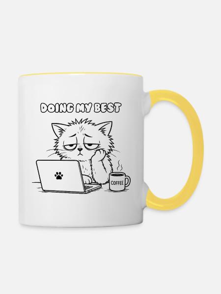 Katzige Büro Motivation - Tasse zweifarbig - Weiß/Gelb