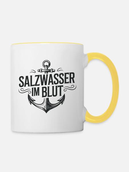 Salzwasser im Blut: Anker-Logo - Tasse zweifarbig - Weiß/Gelb
