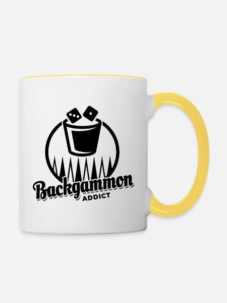 Backgammon Addict | Brettspiel | Geschenk - Tasse zweifarbig - Weiß/Gelb
