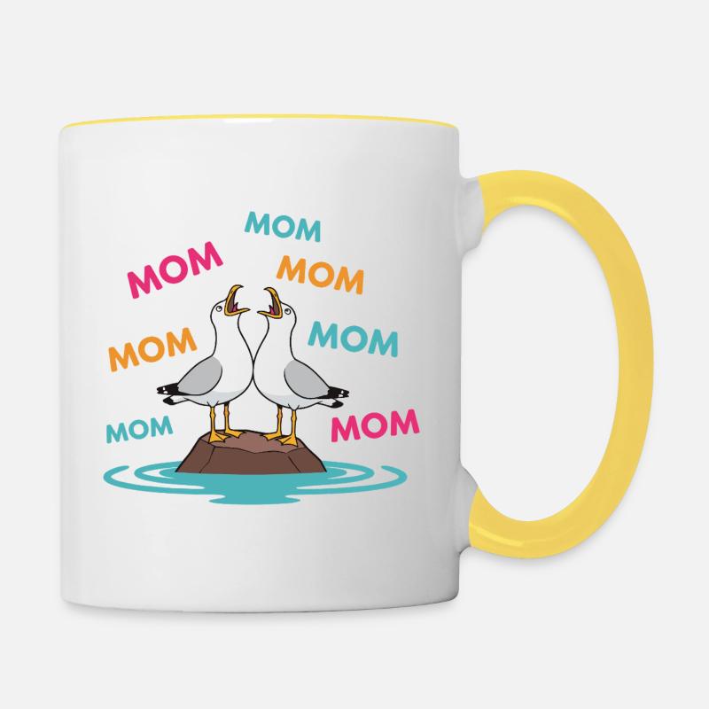 Mama Möwe Lustige Mama Möwen Muttertagshumor - Tasse zweifarbig - Weiß/Gelb