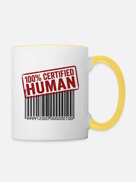 100 Prozent Mensch - Tasse zweifarbig - Weiß/Gelb