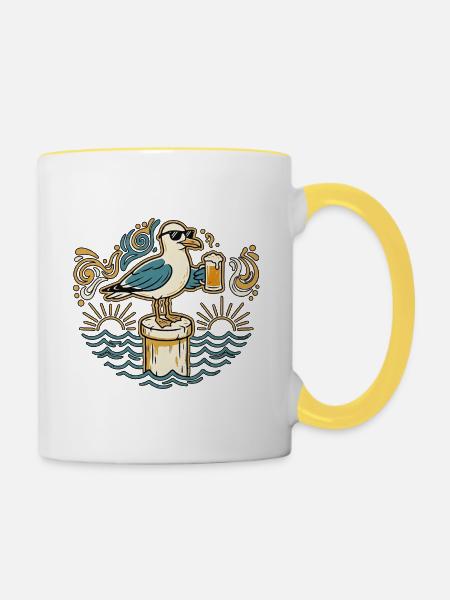 Bier Möwe - Tasse zweifarbig - Weiß/Gelb