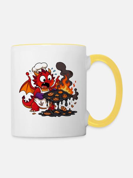 Feuerdrache Koch Kekse brennen - Tasse zweifarbig - Weiß/Gelb
