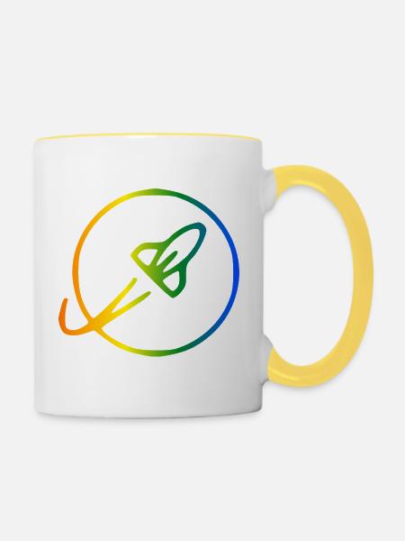 Rakete Regenbogen Umlaufbahn - Tasse zweifarbig - Weiß/Gelb