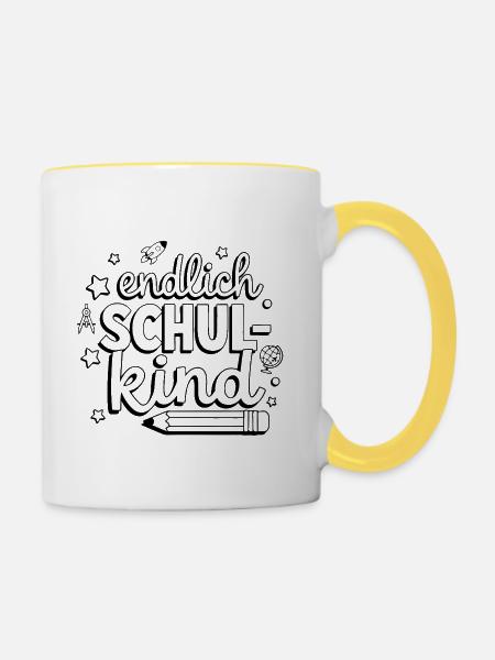 Endlich Schulkind Ausmalen Rakete Einschulung - Tasse zweifarbig - Weiß/Gelb
