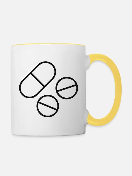 Symbol der Medikamenten-Pillen-Linie - Tasse zweifarbig - Weiß/Gelb