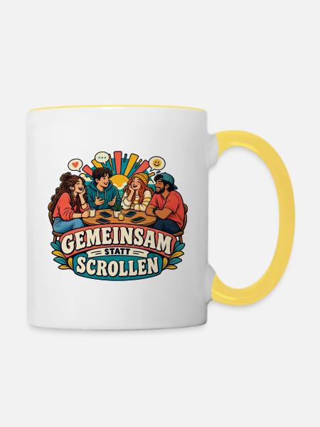 Gemeinsam statt Scrollen - Tasse zweifarbig - Weiß/Gelb