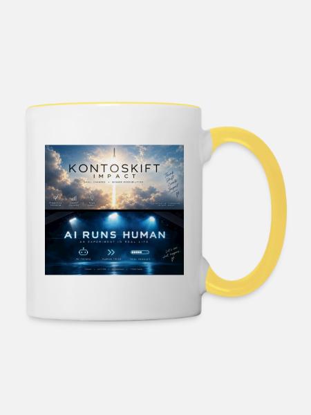 Kontoskift_Impact_AI_RUNS_HUMAN - Tasse zweifarbig - Weiß/Gelb