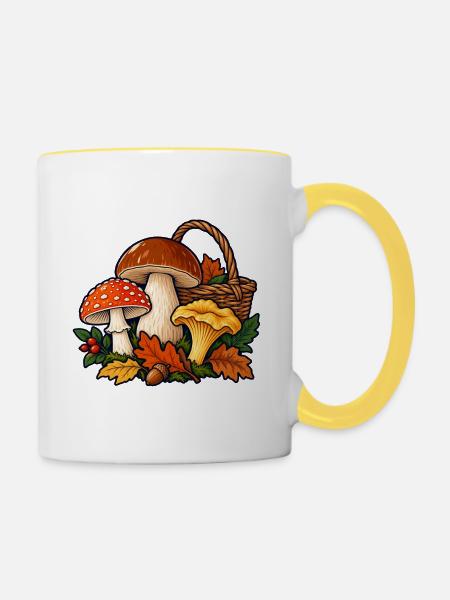 Pilzschau – Farben des Waldes - Tasse zweifarbig - Weiß/Gelb