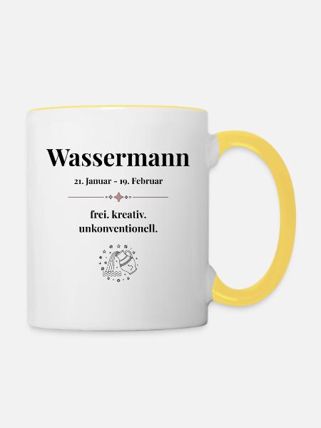 Sternzeichen Wassermann – Datum & Eigenschaften - Tasse zweifarbig - Weiß/Gelb