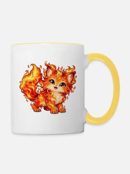 Kawaii Feuerkatze - Tasse zweifarbig - Weiß/Gelb