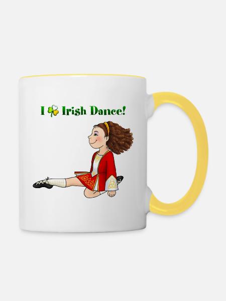 Irisches Tanzmädchen im roten Kleid - Tasse zweifarbig - Weiß/Gelb