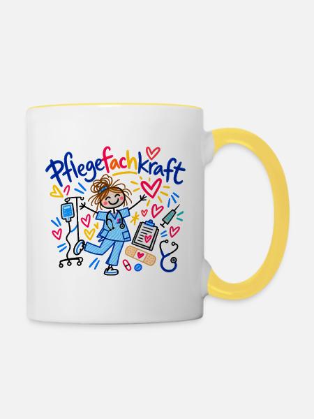 Pflegefachkraft Beruf Pflege Geschenk Doodle - Tasse zweifarbig - Weiß/Gelb