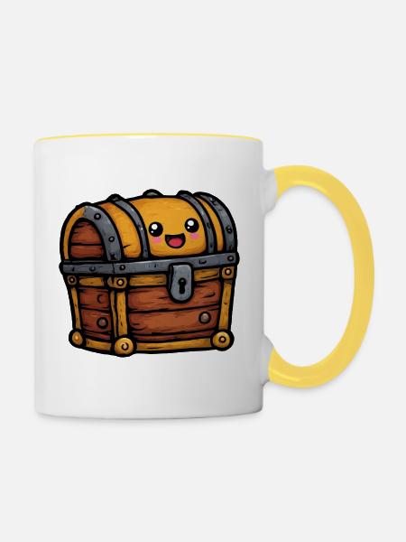 Kuschelige Schatztruhe mit Lächeln - Tasse zweifarbig - Weiß/Gelb