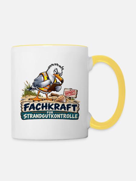 Fachkraft Strandgutkontrolle Cartoon - Tasse zweifarbig - Weiß/Gelb