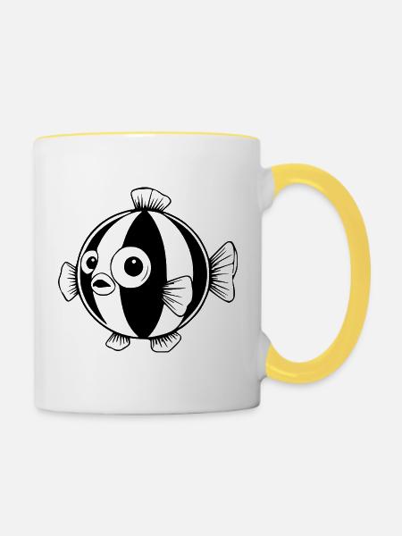 Lustiger Comic Kugelfisch Geschenk - Tasse zweifarbig - Weiß/Gelb