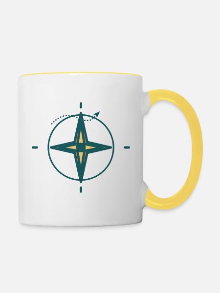 Nordstern Kompass Grafik - Tasse zweifarbig - Weiß/Gelb