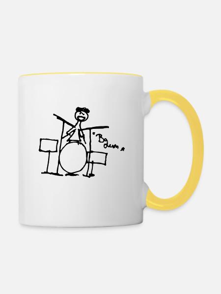 Drummer - BA dum - - Tasse zweifarbig - Weiß/Gelb