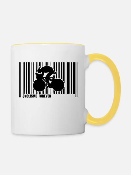 Barcode Radfahren - Tasse zweifarbig - Weiß/Gelb