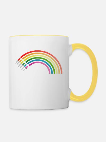 Regenbogen LED Shirt Geschenkidee Sonderangebot - Tasse zweifarbig - Weiß/Gelb