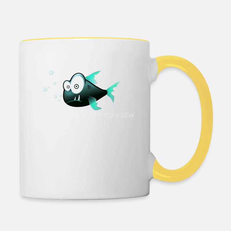 poisson drôle, Pour les poissons, ou de ne pas pêcher. - Mug contrasté - blanc/jaune